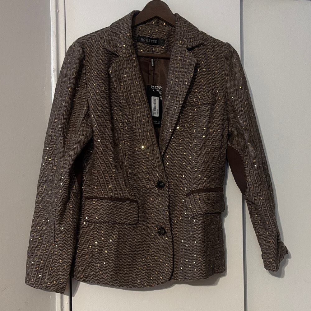 Romantic Brown Sparkle Tweed Blazer by Romy+Tye